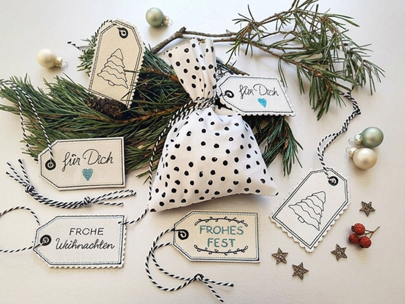 Preview: Weihnachtliche Geschenkeanhänger - ITH-Stickdatei